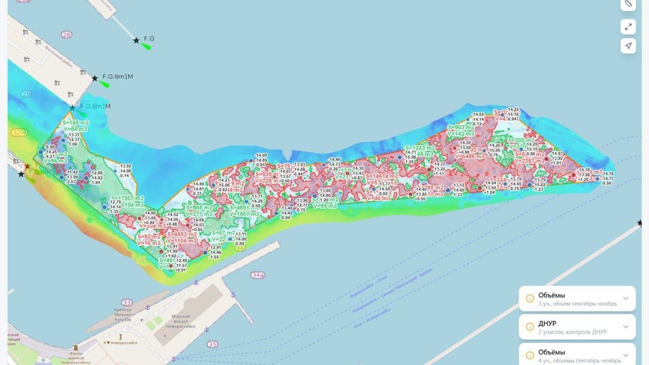 Контроль дноуглубления и объёмы